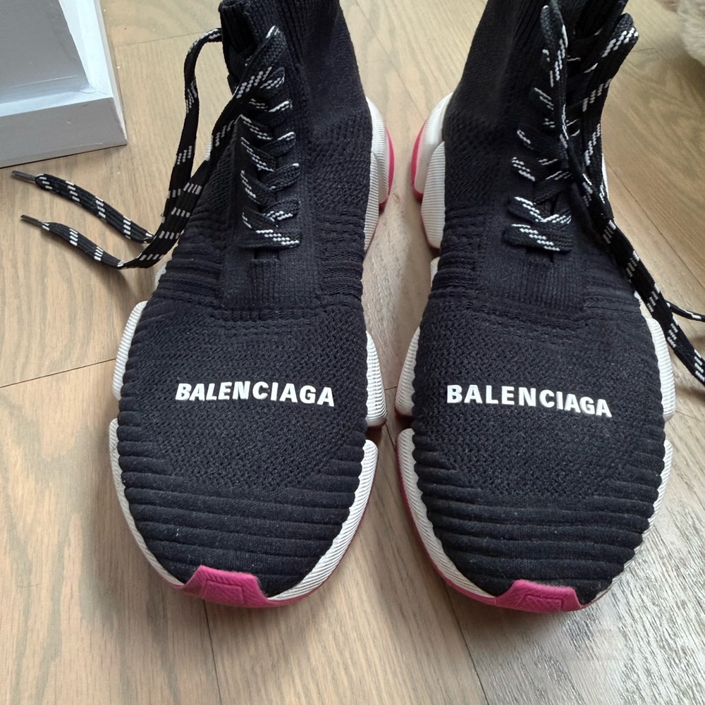 Balenciaga Black Knit Sock Sneakers with Pink Accents